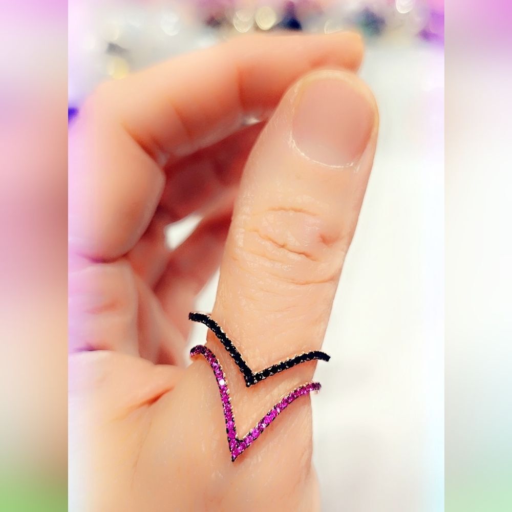 Ruby & Black CZ Rose Gold Plated Over Sterling Silver Gemstone Ring